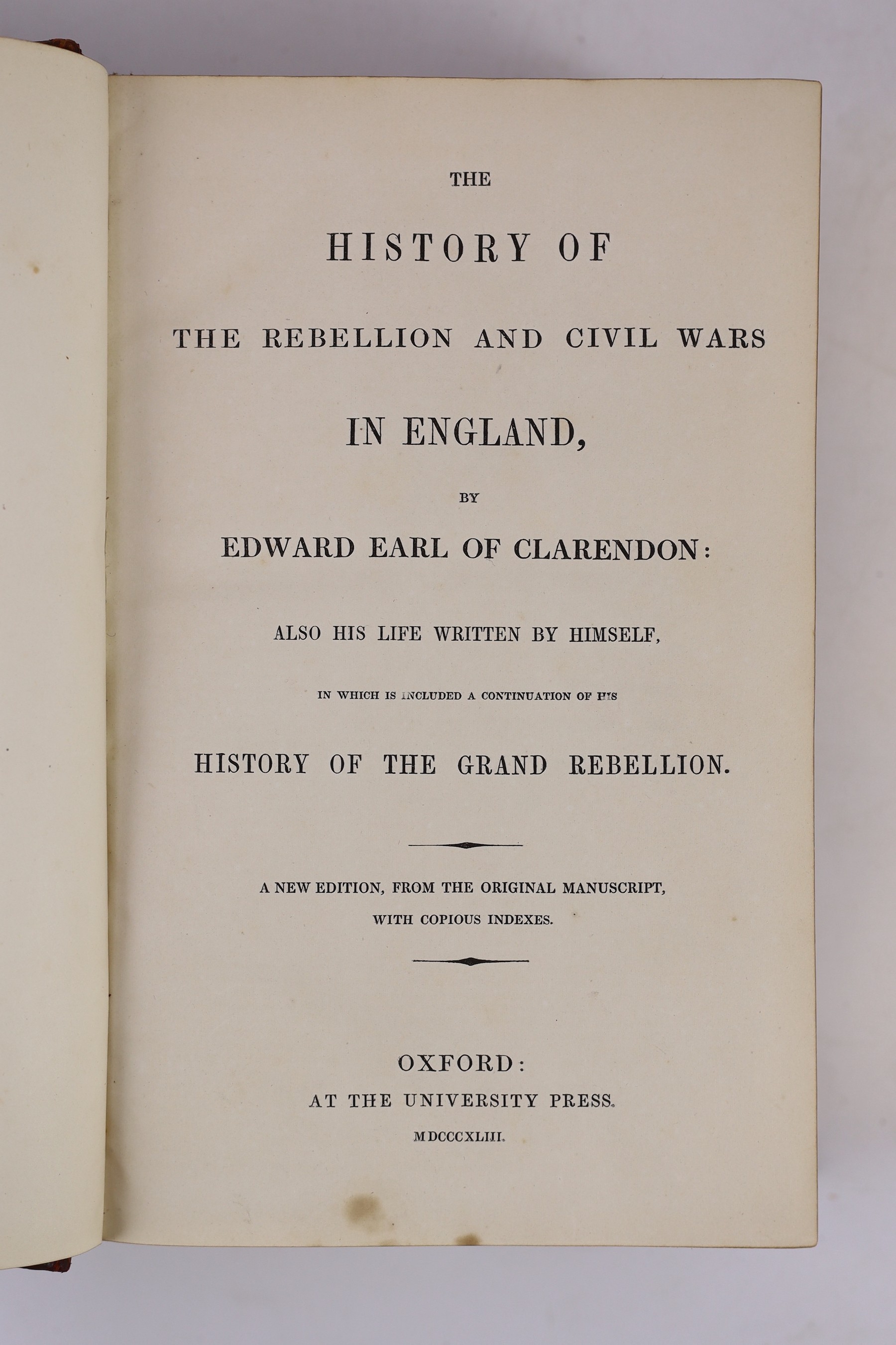 Rawlinson, George - The Five Great Monarchies of the Ancient Eastern World, 2nd edition, 3 vols, 8vo, rebound cloth, Dodd, Mead and Company, New York, 1881 and Clarendon, Edward Hyde, 1st Earl of - The History of the Reb